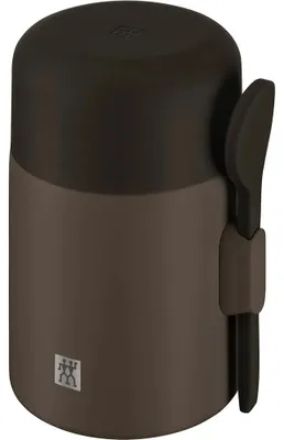 Imagen del producto de Contenedor de alimentos ZWILLING THERMO PLUS de 600 ml, mantiene los alimentos calientes hasta por 10 horas o fríos, con doble pared, taza térmica de acero inoxidable con cuchara, a prueba de fugas, ligera, apta para lavavajillas, color chocolate