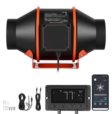 Immagine prodotto di SucceBuy Ventilatore da condotto da 101,6 mm a potenza regolabile, ventilatore in linea da 349 m³/h con controllo PWM e tramite app, ventilatore da condotto con 10 livelli di velocità, timer da 9 ore e motore EC, ideale per serre, bagni, cantine e per l'evacuazione dei fumi