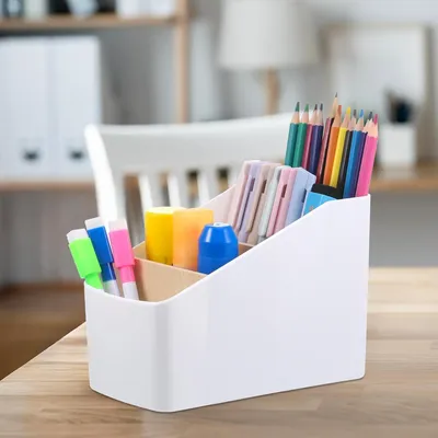 Produktbild von Büro-Organizer, Holz-Stifthalter, 4 Fächer, multifunktionale Bambus-Trennwand, für den Schreibtisch