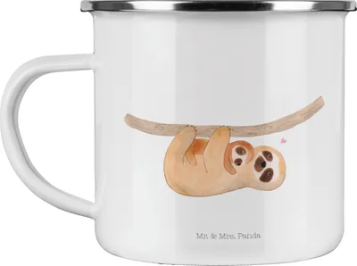 Produktbild von Mr. & Mrs. Panda Emaille Tasse Faultier Kind - Weiß - Geschenk, Mom-life, Geburt, Baby, Pott, Motivtasse, Teetasse, Mama, Mutter, Becher, Emailletasse