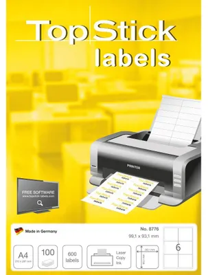 Zdjęcie produktu dla Etykiety uniwersalne TOP STICK 8776, 99,1 x 93,1 mm, białe