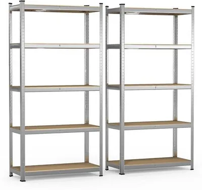 Obrázok produktu pre Ibenzoa® 2-dielna sada robustných úložných regálov, rozmer 180×90×40 cm, 5 nastaviteľných políc z MDF, pozinkovaný kov, nosnosť 175 kg na poličku, jednoduchá montáž bez použitia náradia
