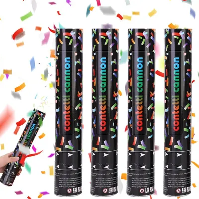 Productafbeelding van Confettikanonnen - Effecthoogte: 5-8 meter - Geschikt voor feesten en evenementen - 4 stuks, 40 cm