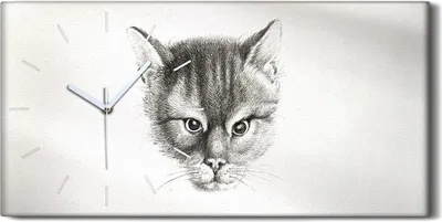 Produktbild von Wohnzimmer-Bild Leinwand Uhr Geräuschlos 60x30 Zeichnung Tier Katze Kunst - weiße Hände