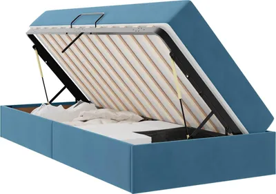 Produktbild von Aufbewahrungsbett mit Matratze Dunkelblau 90 x 190 cm Samt