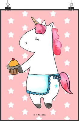 Produktbild von Mr. & Mrs. Panda Bild Einhorn Muffin DIN A2 - Rot Pastell - Geschenk, Posterdruck, drucke, Unicorn, Wandbild, Geburtstagsgrüße, Liebesgrüße, Plakat, Grüße, wanddeko