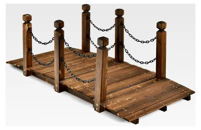 Produktbild von Gartenbrücke aus Fichtenholz, 150 x 67 cm x 55 cm, belastbar bis 180 kg, mit Geländer und Ketten, für Garten, Park und Hinterhof