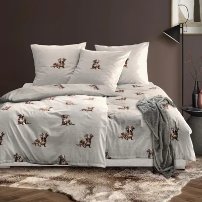 Produktbild von 4-tlg. Irisette Flausch Baumwolle Bettwäsche Zobel 8921-80 Dackel 135x200