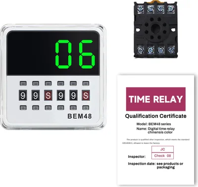 Obrázek produktu pro BEM48S-S Digitální časové relé 0,1s-99h - 8pólové relé pro řízení cyklu se zásuvkou, DC/AC 24-240V