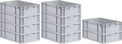 Produktbild von SparSet 10x Eurobox NextGen Grip | HxBxT 17x40x60cm | 34 Liter | Griffe geschlossen | Glatter Boden | Grau | Eurobehälter, Transportbox, Transportbehälter, Stapelbehälter