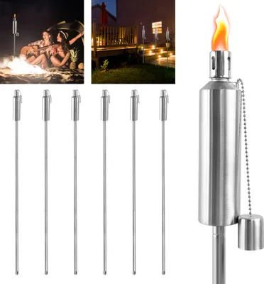 Produktbild von LZQ 6er Set Gartenfackeln für Draußen aus Edelstahl Öl 330 ml Flammenfackel 115 cm Hoch Ölfackeln Fackeln Ölfackel Fackel Lange Brenndauer