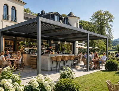 Produktbild von PURPLE LEAF Pergola 3,65x7,3m Wasserdicht Winterfest, Aluminium Pavillon mit Verstellbarem Lamellendach, Grau