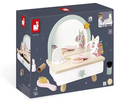 Produktbild von Janod Einhorn - Holz Schminkspiegel mit Zubehör für Kinder