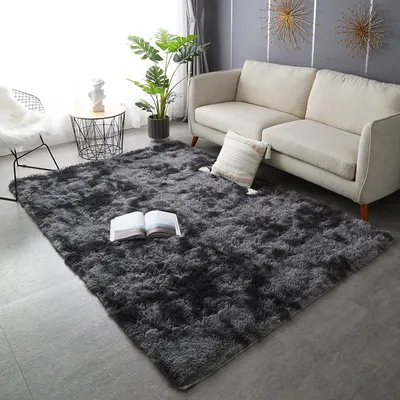 Image de Tapis en peluche Shaggy 80 x 150 cm, gris foncé, doux et moelleux, tapis en fourrure