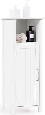 Produktbild von Badschrank schmal, Badezimmerschrank Badregal mit Einer Tür, hoehenverstellbare Ablage, Badmoebel aus Holz, 30x30x80cm, weiss