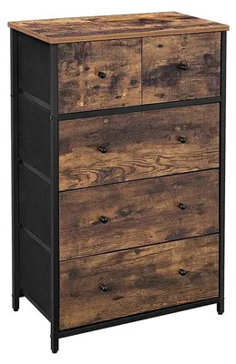 Immagine prodotto di Armadio contenitore con 5 cassetti in tessuto – Colore marrone vintage/nero – 56 x 30 x 89,3 cm