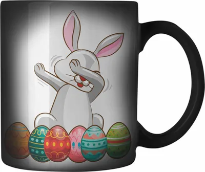 Produktbild von Trendation - Farbwechsel Zauber-Tasse Ostern Ostergeschenke Kinder Jugendliche Geschenke Lustige Grafik Osterhase Dab (Schwarz)