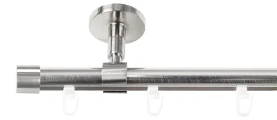 Produktbild von SN Deco Gardinenstange Innenlauf Brest, 19 mm, 1-läufig, Stahl, Komplett-Set mit Ringen, Profildeckentrager, 150 cm, edelstahl optik