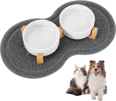 Productafbeelding van Hondenvoerbak, keramiek, 400 ml, verhoogd met bamboestandaard, antislipmat, geschikt voor kleine en middelgrote honden