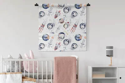 Produktbild von MuchoWow® Wandteppich Wandbehang Muster - Tiere - Rakete - Jungen - Kinder - Mädchen 90x90 cm Tapisserie Dekoration Wandtuch - Wandaufhänger