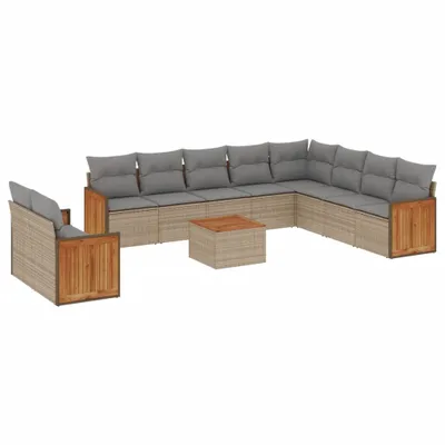 Image de vidaXL Ensemble de salon de jardin 11 pièces avec coussins Beige Poly Rattan