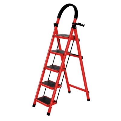 Produktbild von Trittleiter 5 Stufen Klappbar,Klappleiter Anti-Rutsch Trittflächen,Klapptritt Haushaltstritt Stahl Kleine Leiter für Haushalt & Büro 152x87x39cm Rot