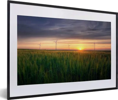 Produktbild von MuchoWow® Gerahmtes Poster Windmühle - Sonne - Gras 60x40 cm - Poster mit Schwarzem Bilderrahmen Wandposter Rahmen Foto Bilder - Schlafzimmer - Plakat in Rahmen - Drucken