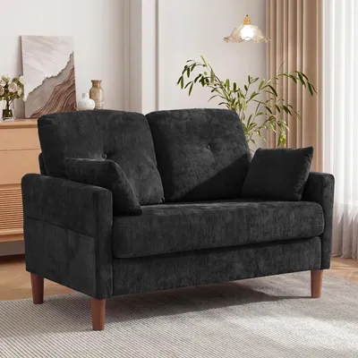 Produktbild von Dyonery Sofa 2-Sitzer Kleines, 124cm Kleine Couch für Wohnzimmer, Schwarz Chenil