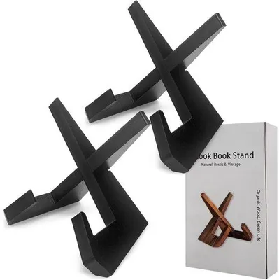 Immagine prodotto di Ibenzoa®: Porta libri da cucina in legno massello – Porta libri rustico e multifunzionale, set da 2, colore nero, adatto per libri rilegati con dimensioni da 21x30 a 23x33 cm