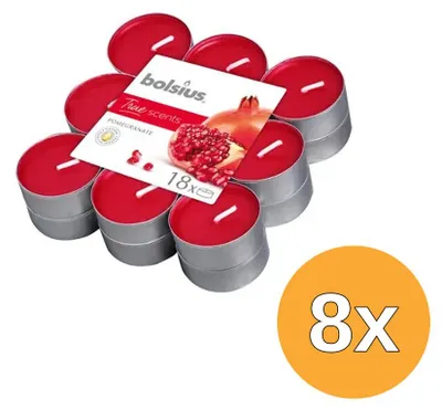 Image de 8 bougies parfumées Bolsius True Scents, parfum grenade (lot de 18)
