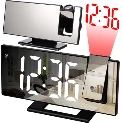 Produktbild von Projektionswecker Digitaler Wecker LED Spiegeluhr mit Thermometer Snooze USB Schwarz