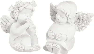 Produktbild von Deko Engel Herz Grabschmuck Weiß Polyresin H5cm 6er Set Wetterfest Figur, 6 Stück