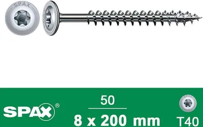 Produktbild von SPAX 251010802005 Tellerschrauben 8 mm 200 mm T-Profil Stahl gehärtet 50 St