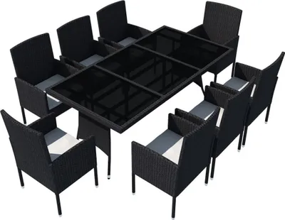 Obrázek produktu pro vidaXL 9dílný zahradní jídelní set s polštáři Poly ratan Black