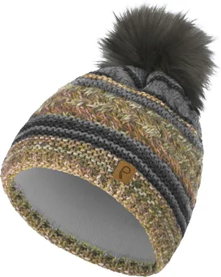 Produktbild von Faera Bommelmütze gestreift mit Kunstfell-Bommel und Fleece Innenfutter One Size
