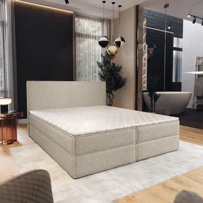 Produktbild von Masseno Boxspringbett PELLIO 180x200 cm Komplett-Set mit Bonell Matratze und Topper, Polsterbett mit Bettkästen -Beige, QUELLE 05
