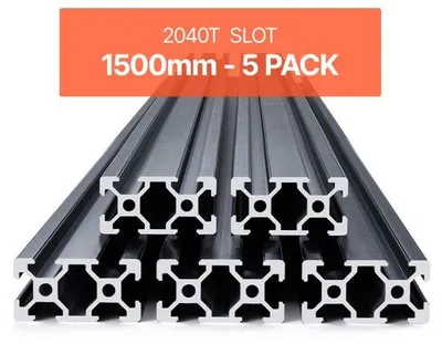Obrázok produktu pre sada 5 hliníkových profilov 1500 mm - T-drážka 2040 extrudovaný hliníkový profil - Eloxovaná lineárna lišta podľa normy EÚ - Drážkový profil pre 3D tlačiarne, CNC stroje, DIY, laserové gravírovanie - Čierna