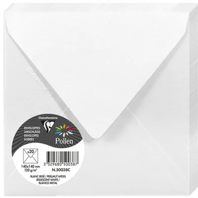 Produktbild von Pollen by Clairefontaine Briefumschlag 140 mm perlmutt weiß 20 Briefumschläge