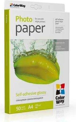 Produktbild von ColorWay Fotopapier glänzend selbstklebend 135g/m², A4, 50 Blatt