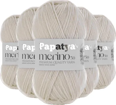 Produktbild von Papatya Merino 50 Winterwolle 5 x 100g Strickgarn 50% Wolle  Häkelgarn