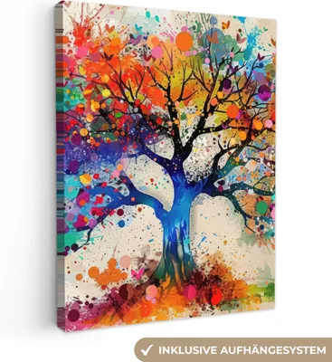 Produktbild von Leinwand Bilder 60x80 cm - Lebensbaum - Natur - Farbenfroh - Baum, Bilder, Wanddeko Wohnzimmer