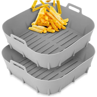 Image de Vilde | Insert pour friteuse à air chaud - Gris - 22x22 cm - 2 pièces - Carré - Silicone - Réutilisable