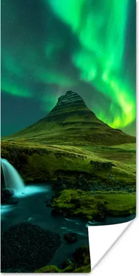 Produktbild von MuchoWow® Poster Nordlichter - Wasserfall - Berg - Island 20x40 cm - Plakat - Foto