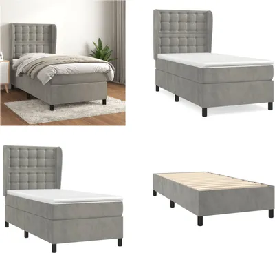 Imagen del producto de vidaXL Base de cama con somier y colchón, gris claro, 90x200 cm, terciopelo - Base de cama con somier - Bases de cama con somier - Cama - Muebles de dormitorio