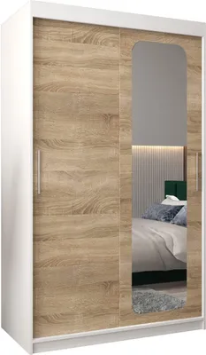 Produktbild von MEBLE KRYSPOL Promo 2120 Schlafzimmerschrank zwei Schiebetüren - Mattweiß + Sonoma