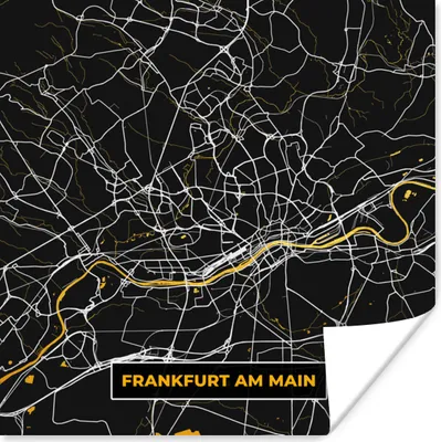 Produktbild von MuchoWow® Poster Frankfurt Am Main - Gold - Stadtplan - Karte - Deutschland 75x75 cm - Wand Dekoration