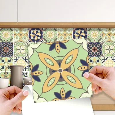 Produktbild von WALPLUS 24 PCS Selbstklebende Fliesenaufkleber 15x15 Wasserdicht Fliesenaufkleber Bad Fliesenaufkleber Küche Einfach abziehen und aufkleben Hitzebeständig Marokkanisch Klebefliesen für Küche und Bad