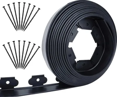 Produktbild von Rasenkante Schwarz 20m Garten-Set | 60 Erdanker Befestigungsklammern | 50x50mm Flexibel