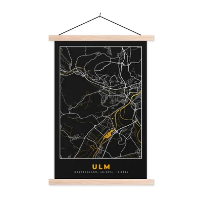 Produktbild von MuchoWow® Textilposter Ulm - Stadtplan - Gold - Karte - Deutschland 120x180 cm mit holzfarbenen Rahmen - Textil-Plakat