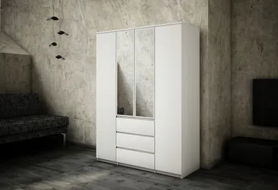 Produktbild von Kleiderschrank Mit Spiegel Schrank Mit Schubladen, Garderobenschrank, Weiß, 154 cm Breite